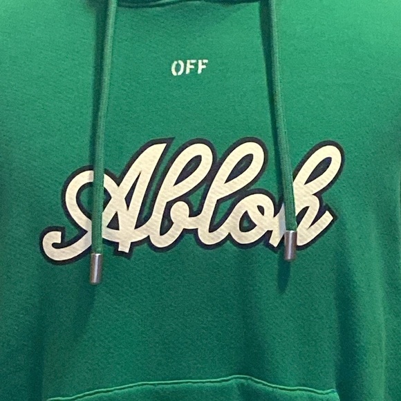 NWT Off-White Oversize Football Logo Graphic Hoodie in College Green (sz M) - Picture 4 of 8